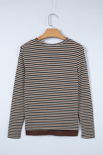 Stripe Textured Knit Long Sleeve T-Shirt