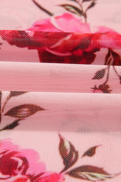 Floral Reverse Seam Mesh Long Sleeve Top