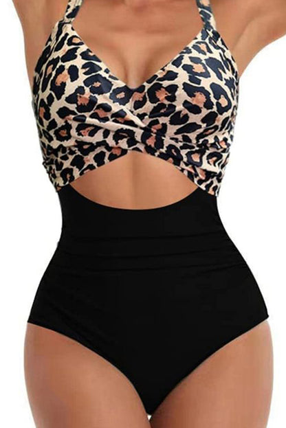 Leopard Colorblock Backless Monokini