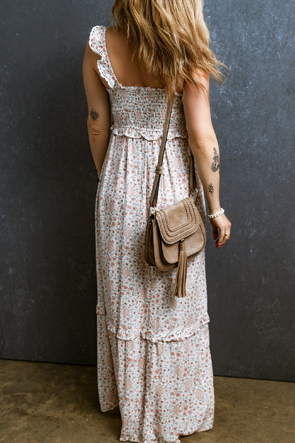 Floral Smocked Ruffle Maxi Dress