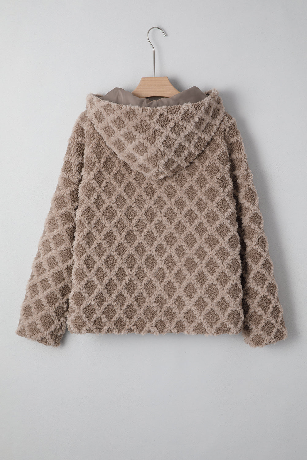 Sherpa Rhombus Textured Zip Up Hooded Jacket