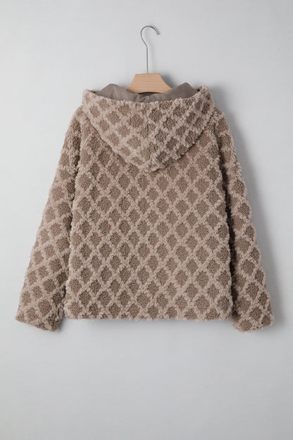 Sherpa Rhombus Textured Zip Up Hooded Jacket