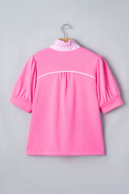 Stripe Frilled Collar Short Sleeve Blouse