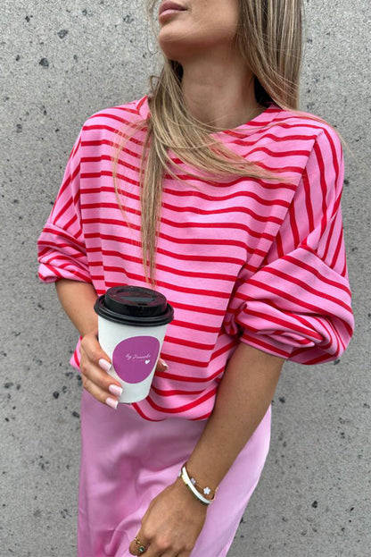 Stripe Crewneck Drop Shoulder Sweatshirt