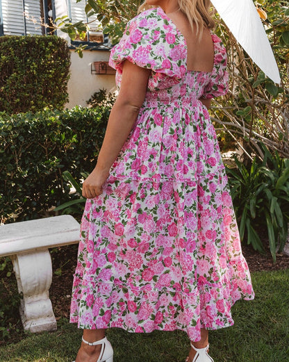 Floral Smocked Puff Sleeve Dress Plus Size