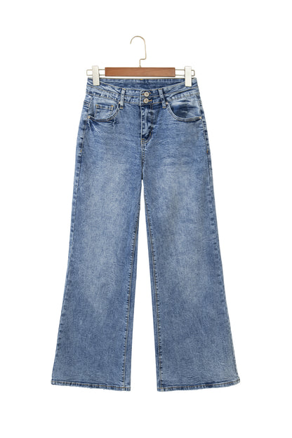 Denim Acid Wash Pockets Flare Jeans