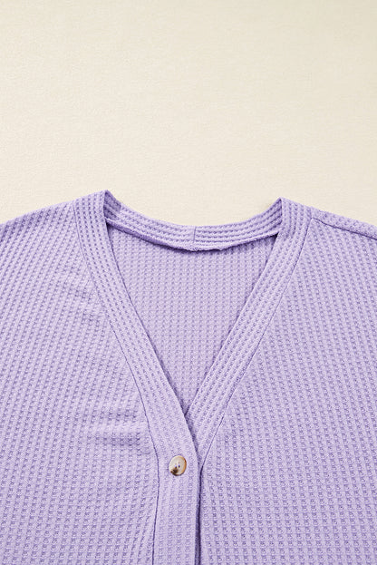 Plus Size Solid Waffle Knit Button-Front Cardigan