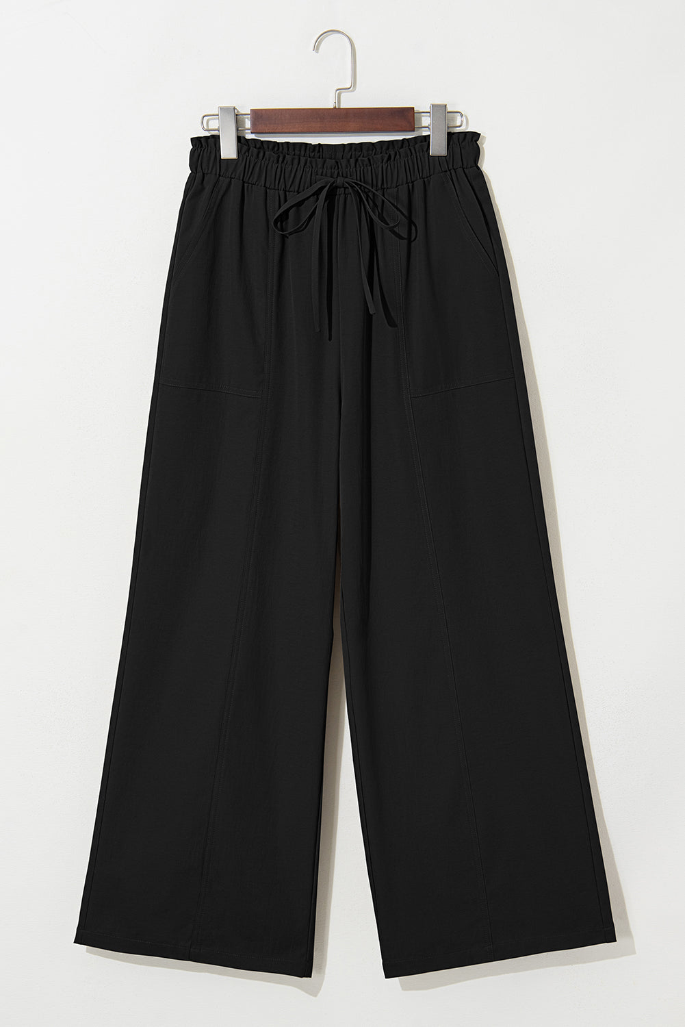 Solid Drawstring Elastic Waist Wide Leg Pants