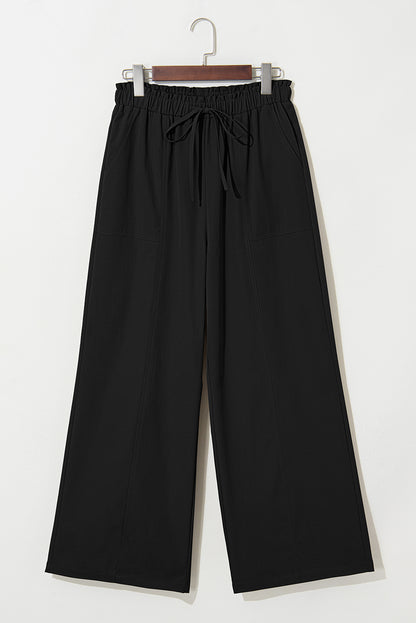 Solid Drawstring Elastic Waist Wide Leg Pants
