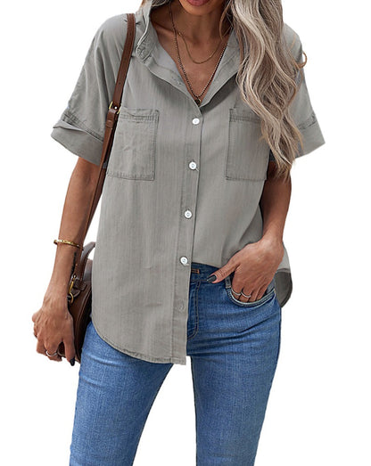 Denim Short Sleeve Buttoned Shirt