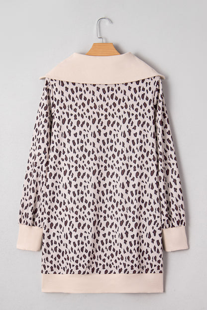Leopard Patchwork Zip-Up Collar Mini Dress