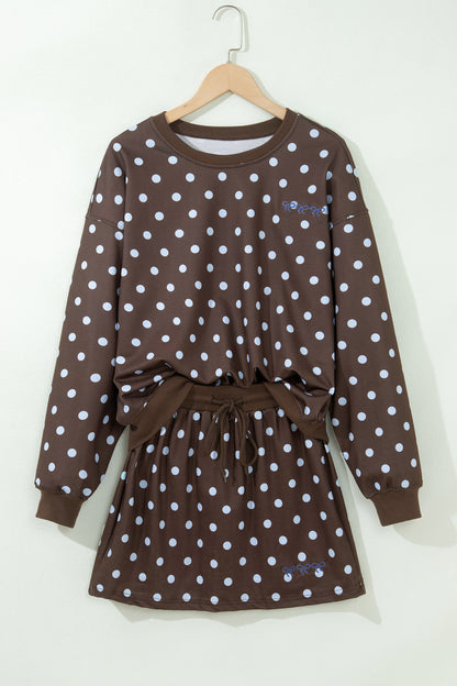 Polka Dot Long Sleeve Pullover & Bow Skort Set