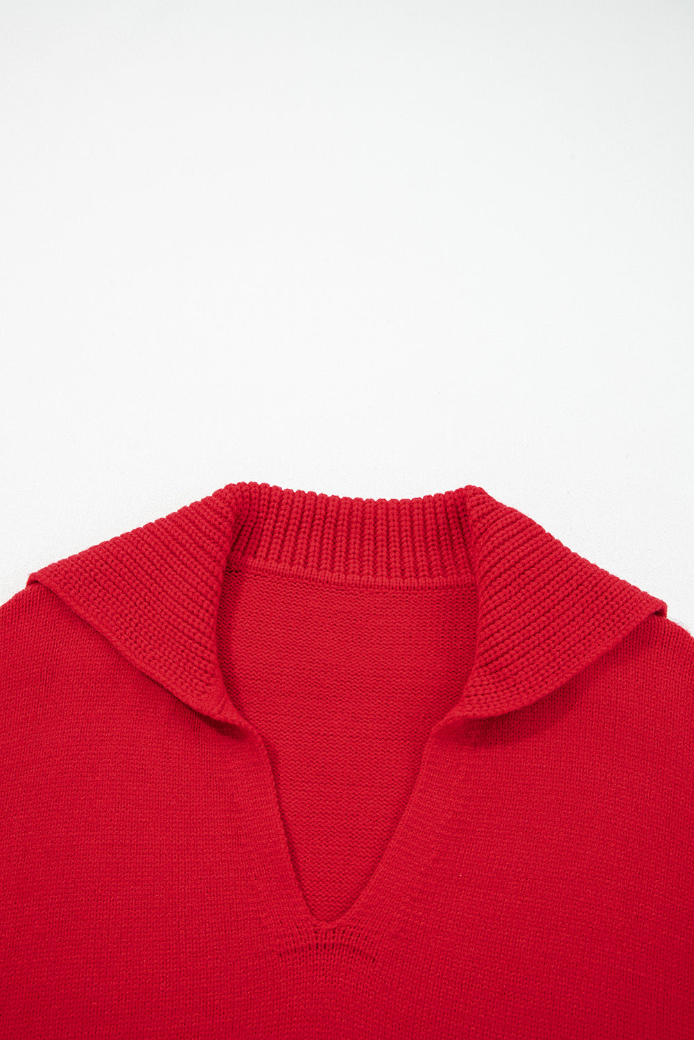 Solid Collared V-Neck Ribbed Edge Sweater