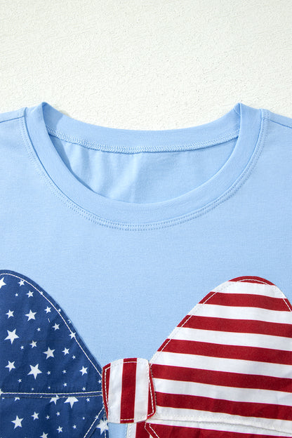 Patriotic Flag Bow Patchwork Mini T-Shirt Dress