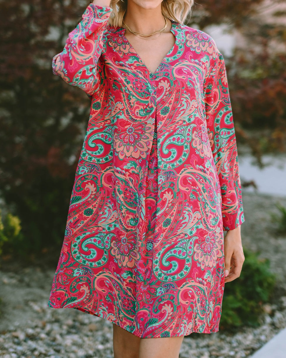 Retro Paisley Tab Sleeve Dress