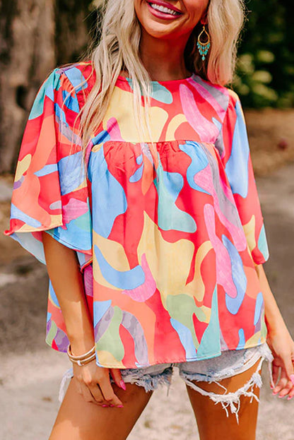 Abstract Wide Sleeve Blouse