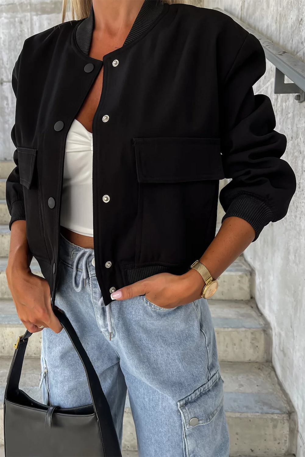 Flap Pocket Buttoned Baseball Jacket