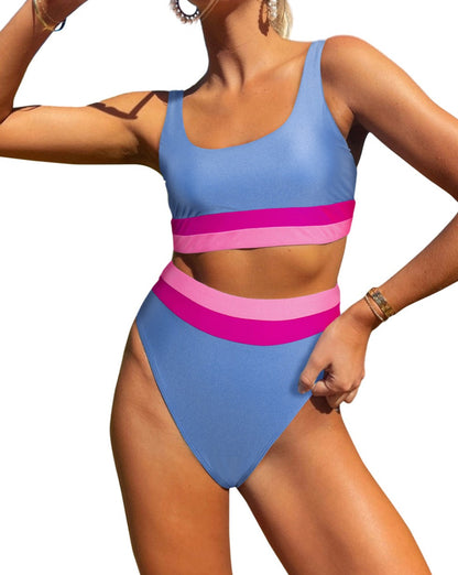 Colorblock High Waist Bikini Swimsuit