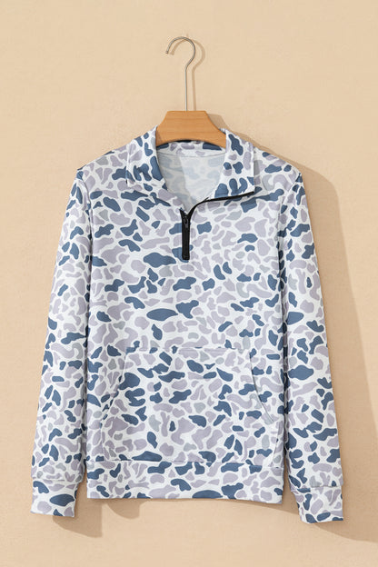 Camo Kangaroo Pocket Quarter Zip Sweatshirt