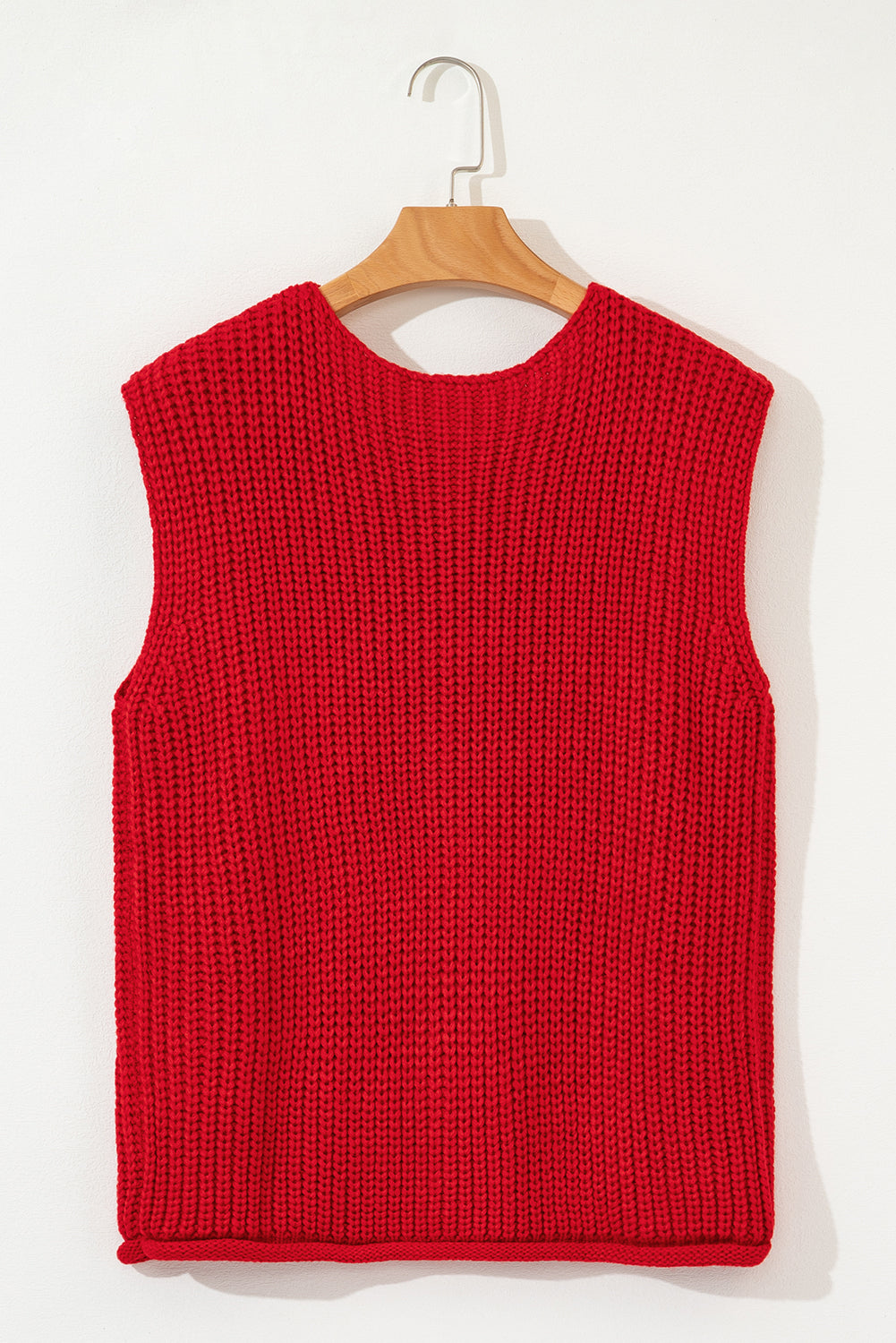 Solid Textured Buttoned Oversized Sweater Vest