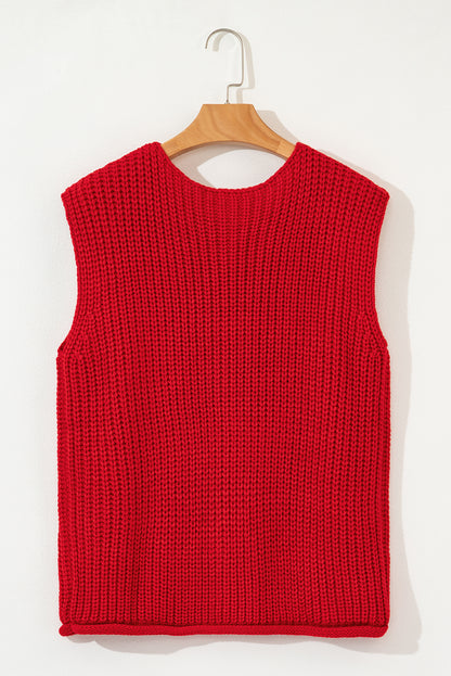 Solid Textured Buttoned Oversized Sweater Vest