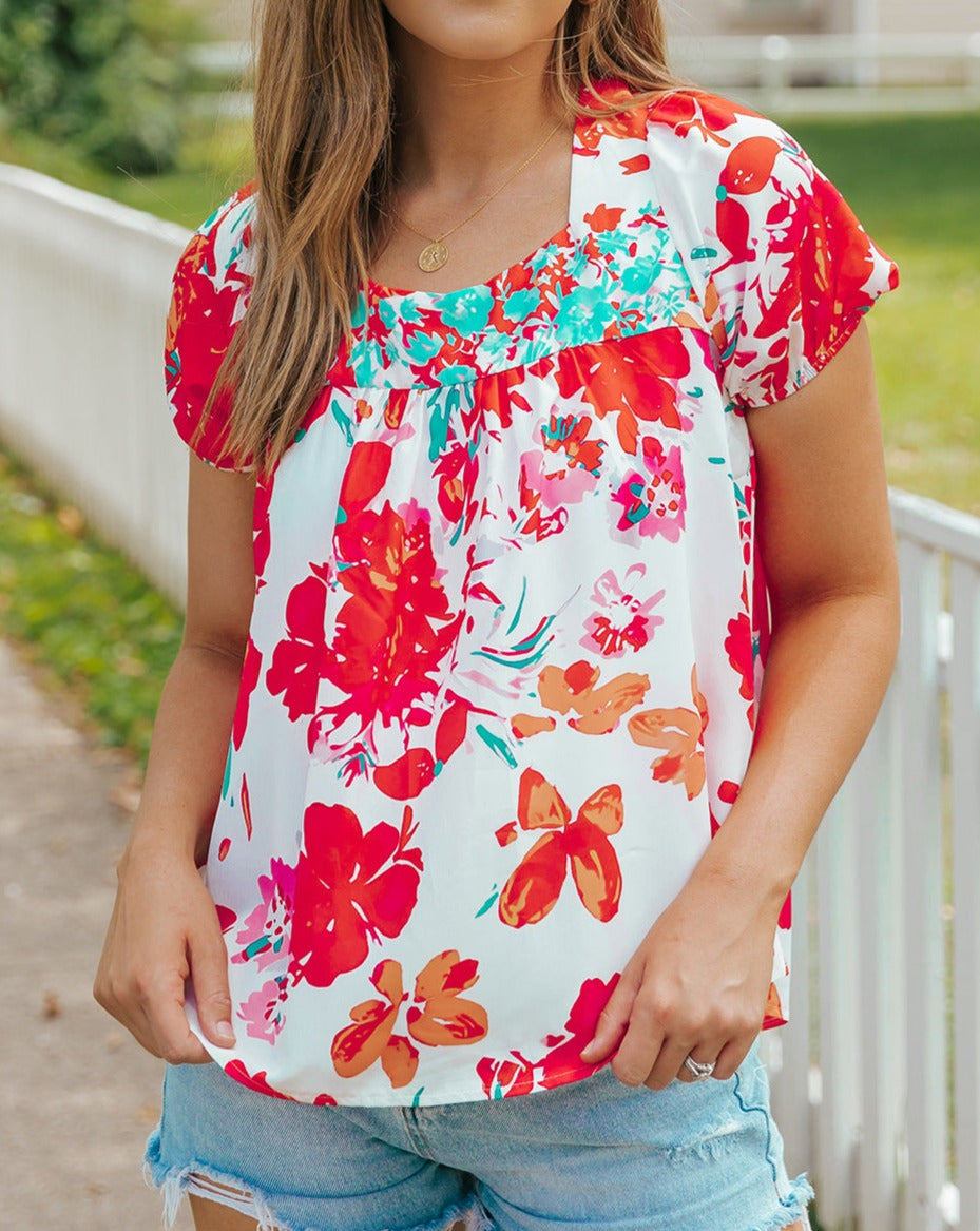 Floral Square Neck Blouse