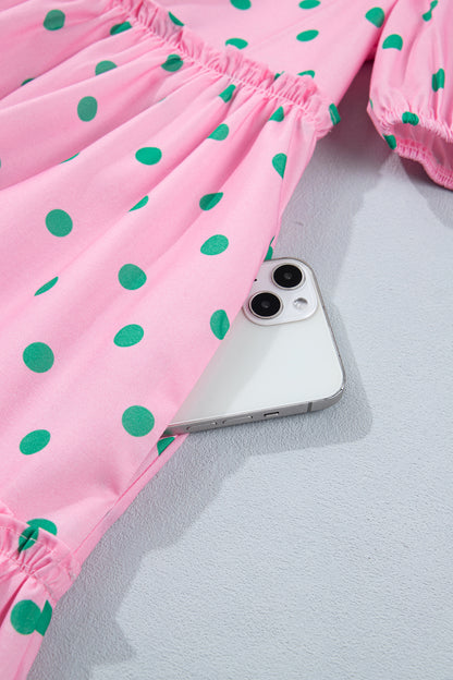 Polka Dot V-Neck Short Sleeve Tiered Mini Dress