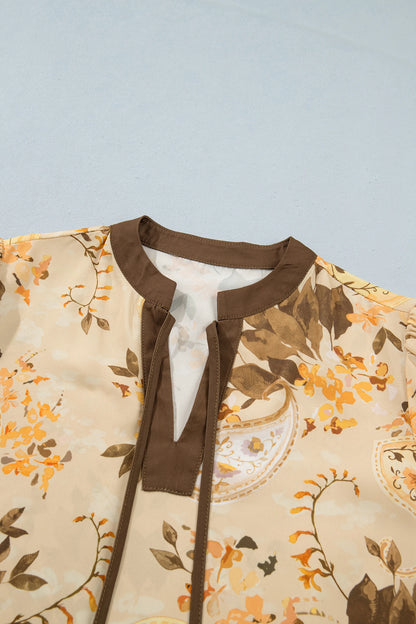 Paisley Tie Neck Long Sleeve Blouse