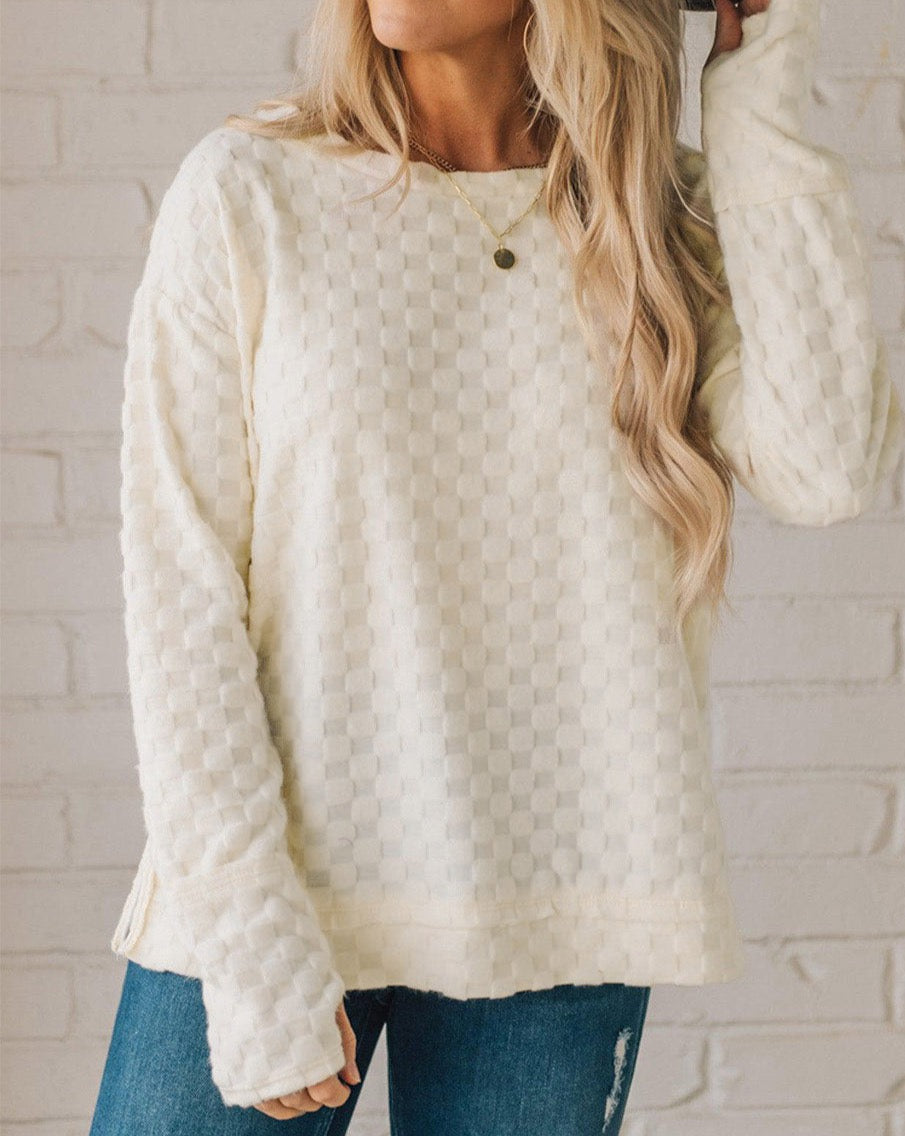 Checker Textured Thumbhole Sleeve Top