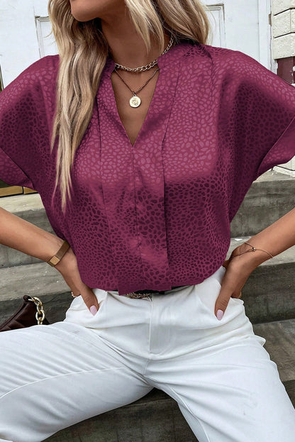 Leopard Short Sleeve V-Neck Blouse