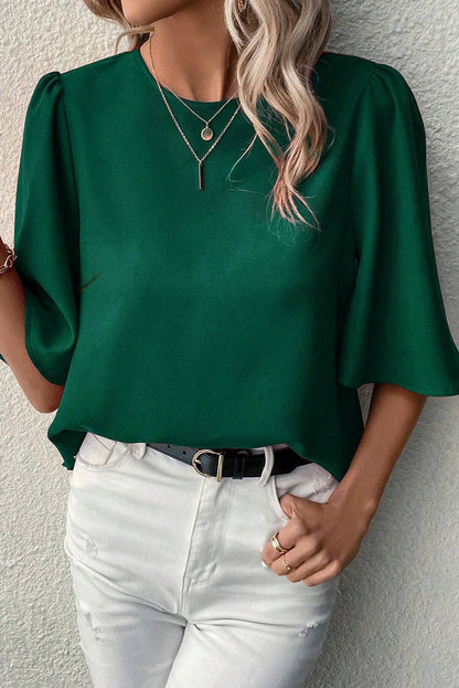 Solid Satin Wide Sleeve Blouse