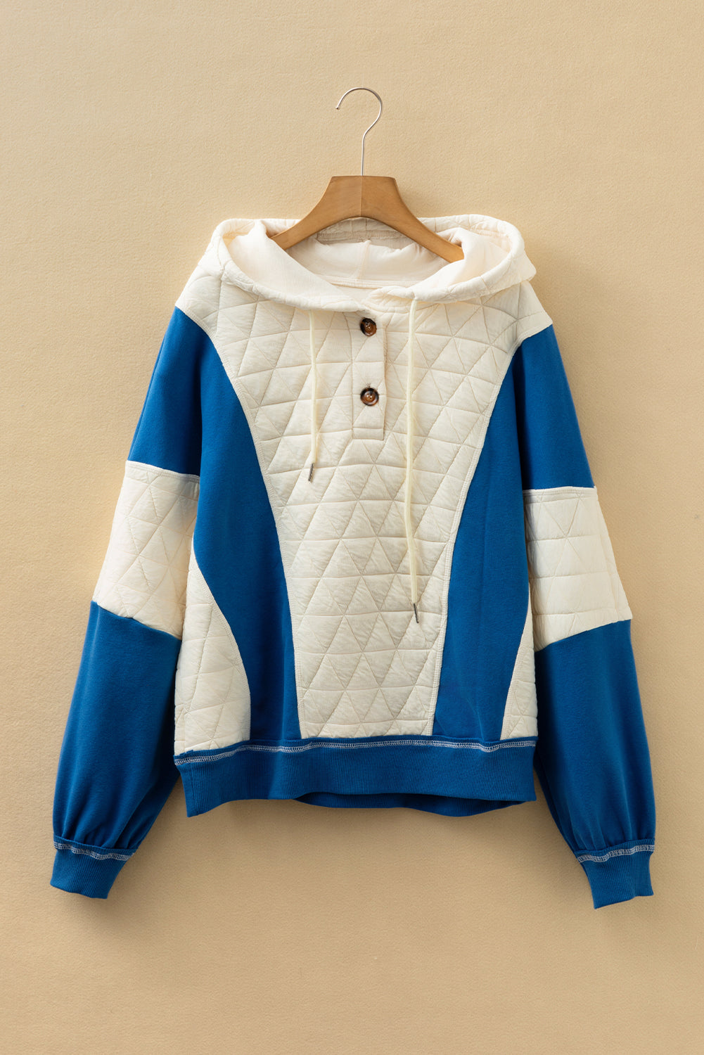 Colorblock Quilted Fleece Patchwork Oversize Hoodie