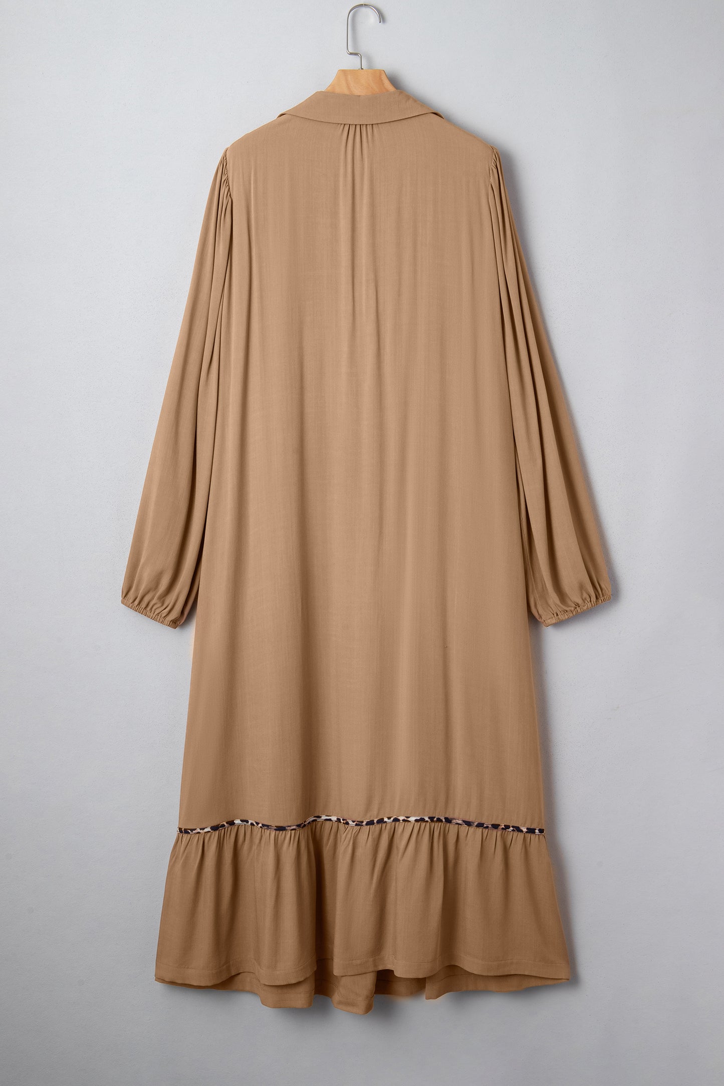 Plus Size Smocked V-Neck Leopard Piping Maxi Dress