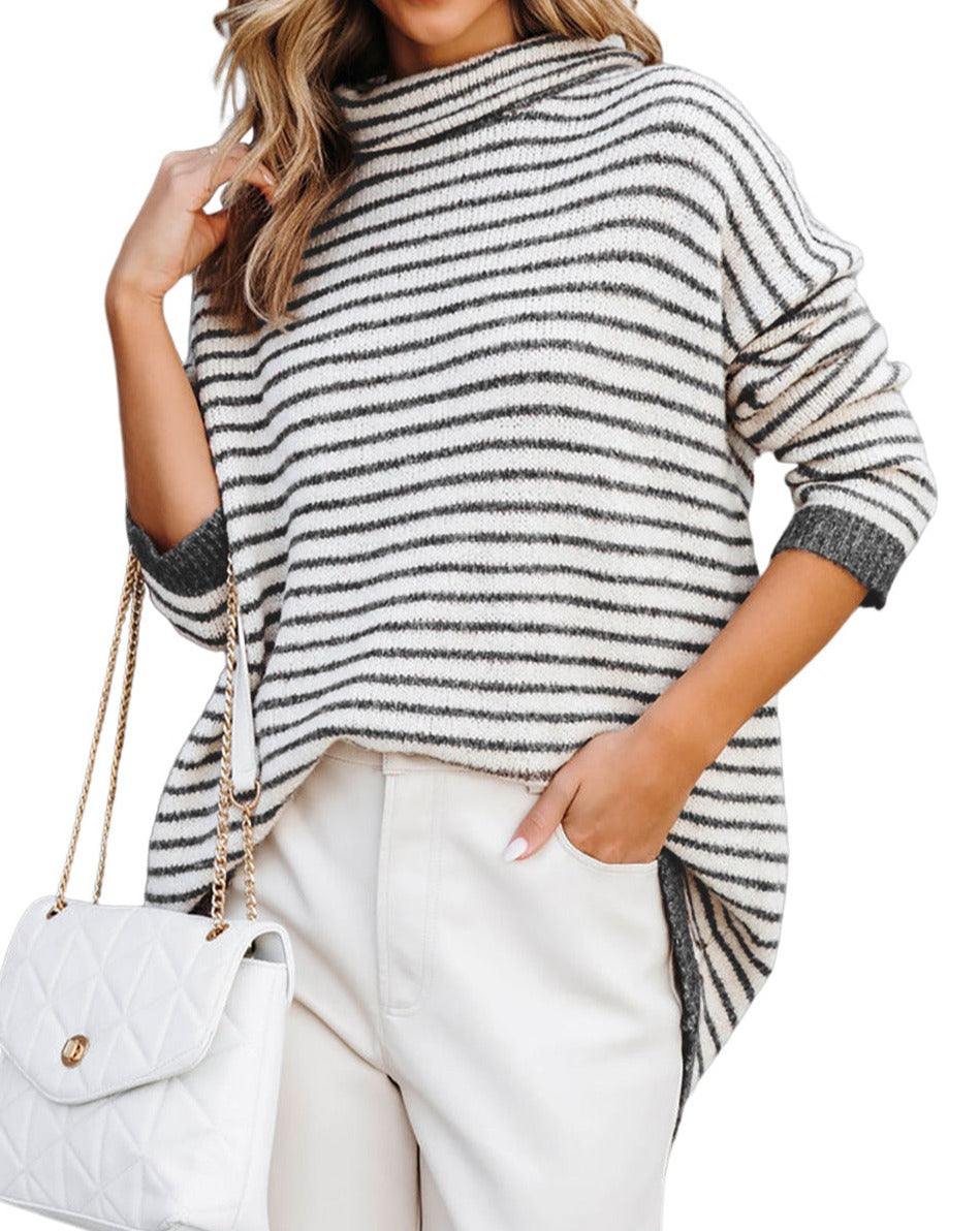 Stripe Turtleneck Long Sleeve Sweater