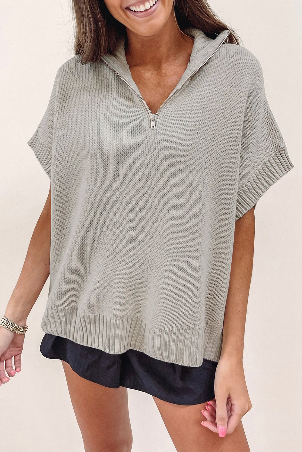 Quarter Zip Short Sleeve Sweater