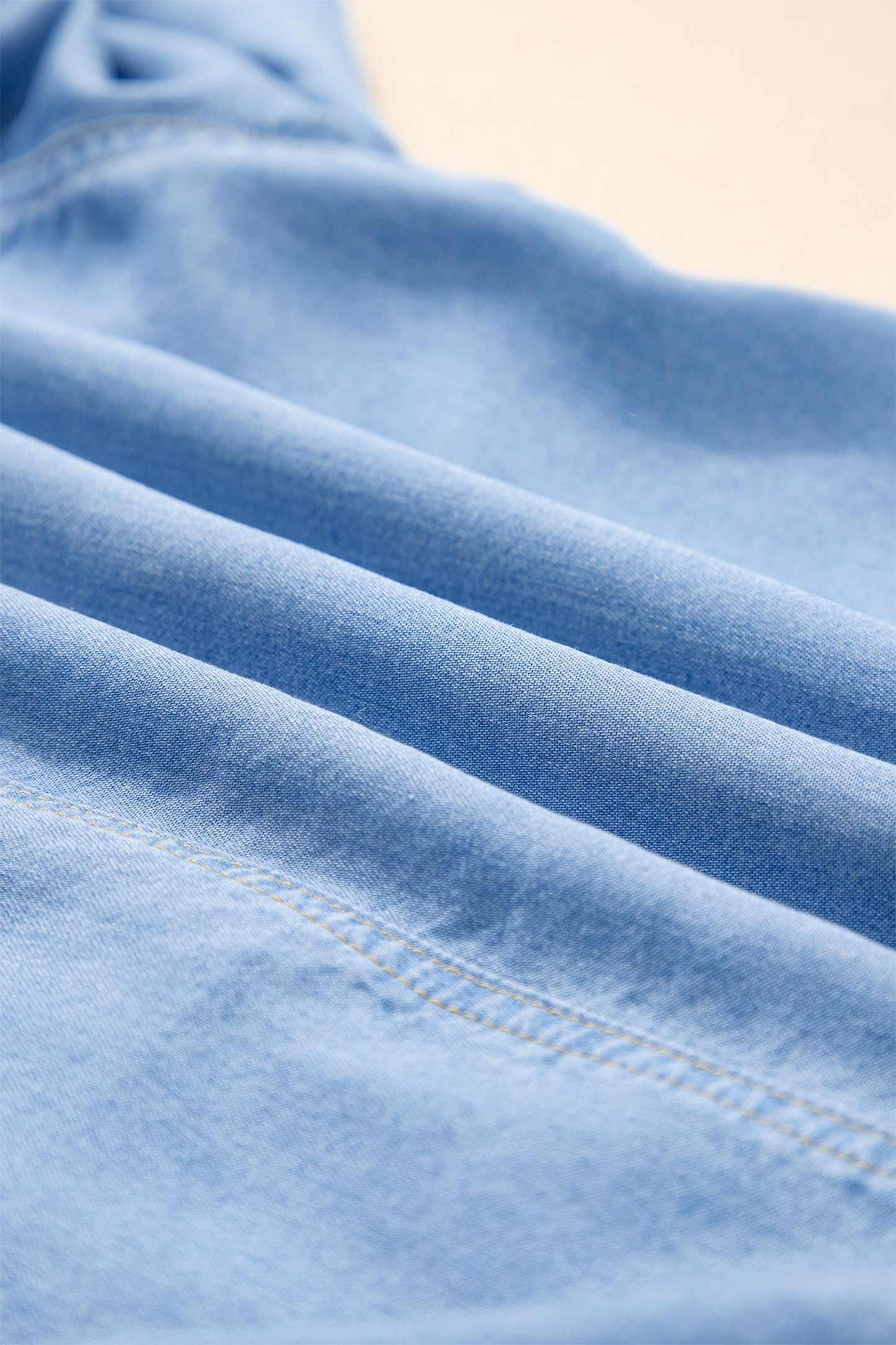 Denim Chambray Ruffle 3/4 Sleeve Buttoned Shirt