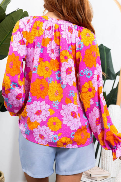 Floral Flounce Long Sleeve Blouse