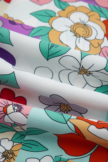 Floral Patchwork Frilled Neck Long Sleeve Shirt