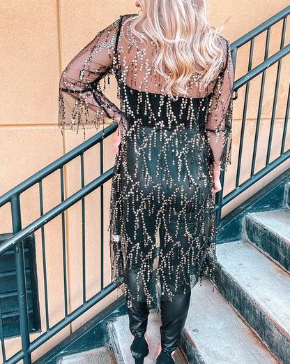 Sequin Sheer 3/4 Sleeve Kimono