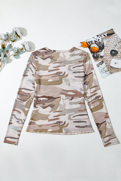 Western Camo Mesh Long Sleeve Top