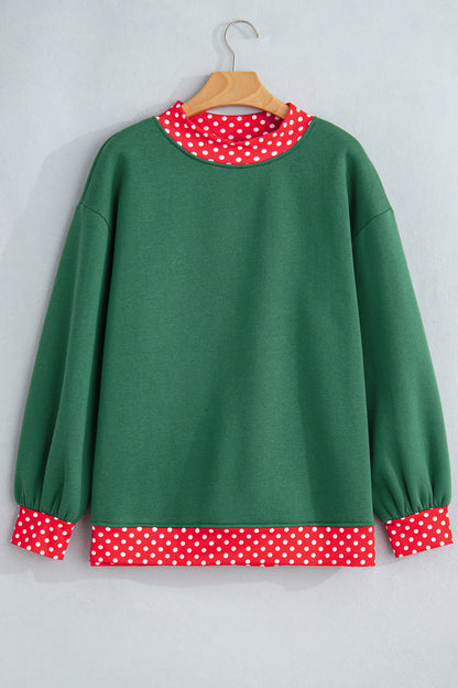 Polka Dot Contrast Trim Mock Neck Sweatshirt