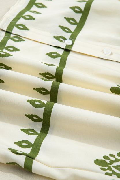 Boho Abstract Tie V-Neck Puff Sleeve Shirt