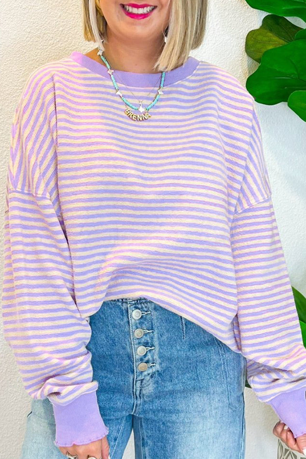 Stripe Drop Shoulder Long Sleeve Top