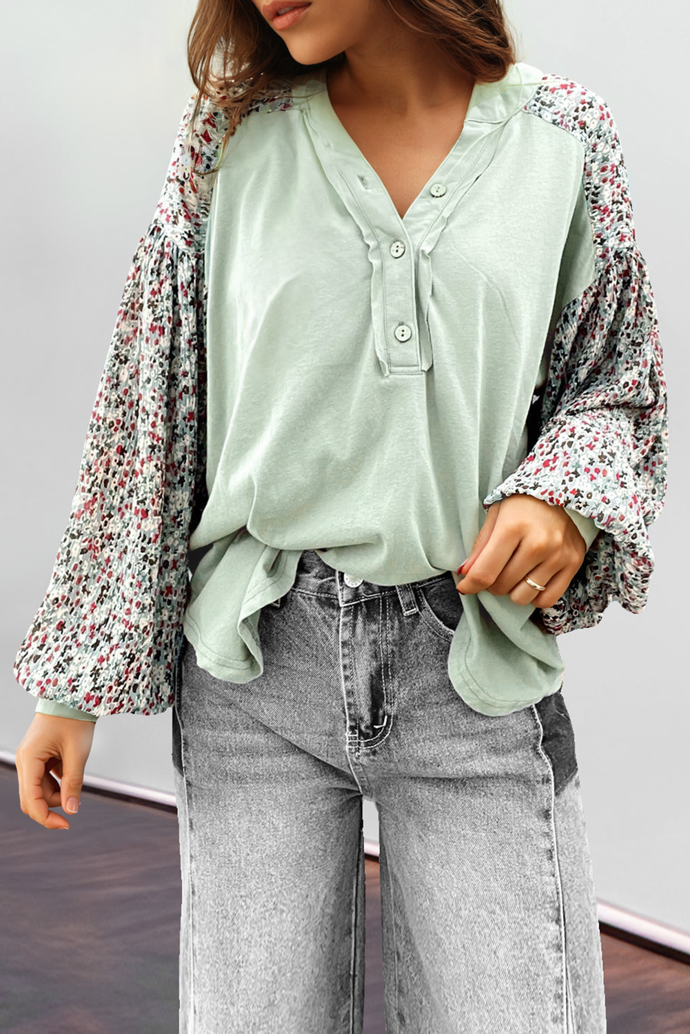 Abstract Bubble Sleeve Henley Top