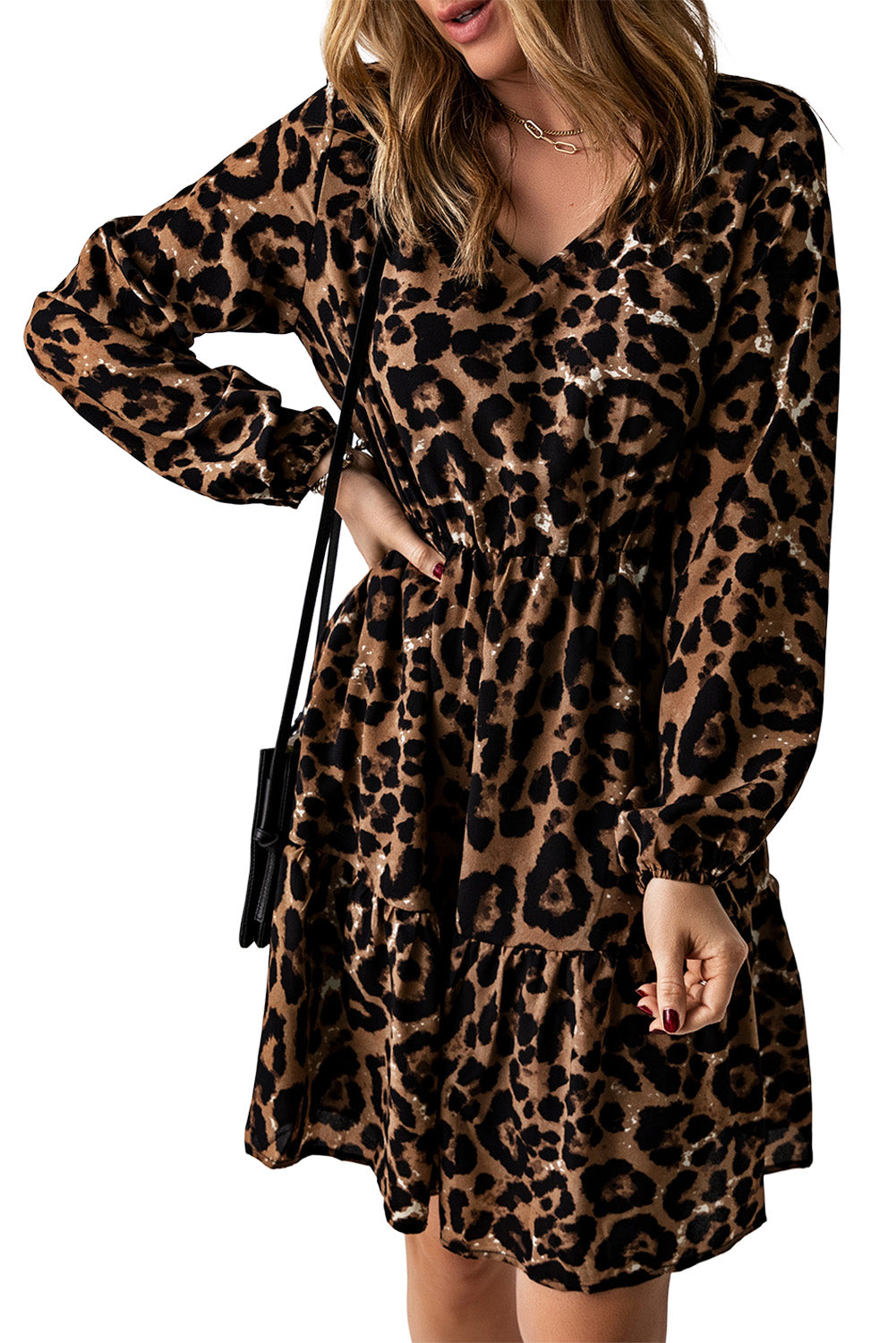 Leopard Ruffle Long Sleeve Dress