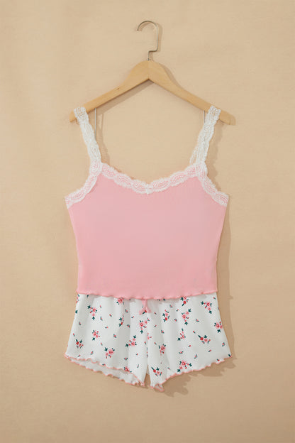 Floral Ribbed Crop Top & Shorts Lounge Set