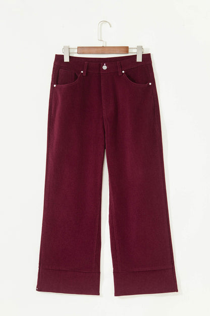 Solid Corduroy High Waist Wide Leg Pants