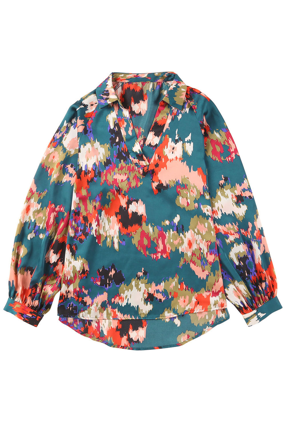 Abstract Floral Puff Sleeve Blouse