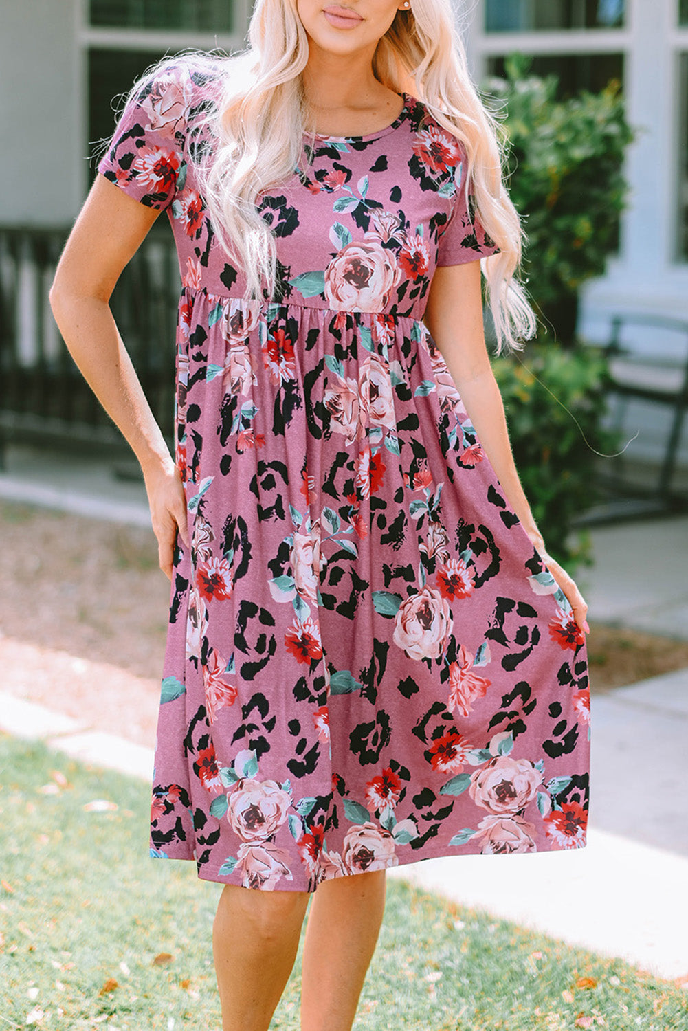 Floral Short Sleeve A-Line Dress