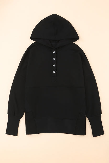 Buttoned Henley Kangaroo Pocket Hoodie